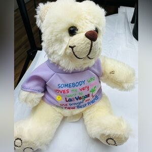 Adorable Cream Teddy Bear with Lavender Shirt